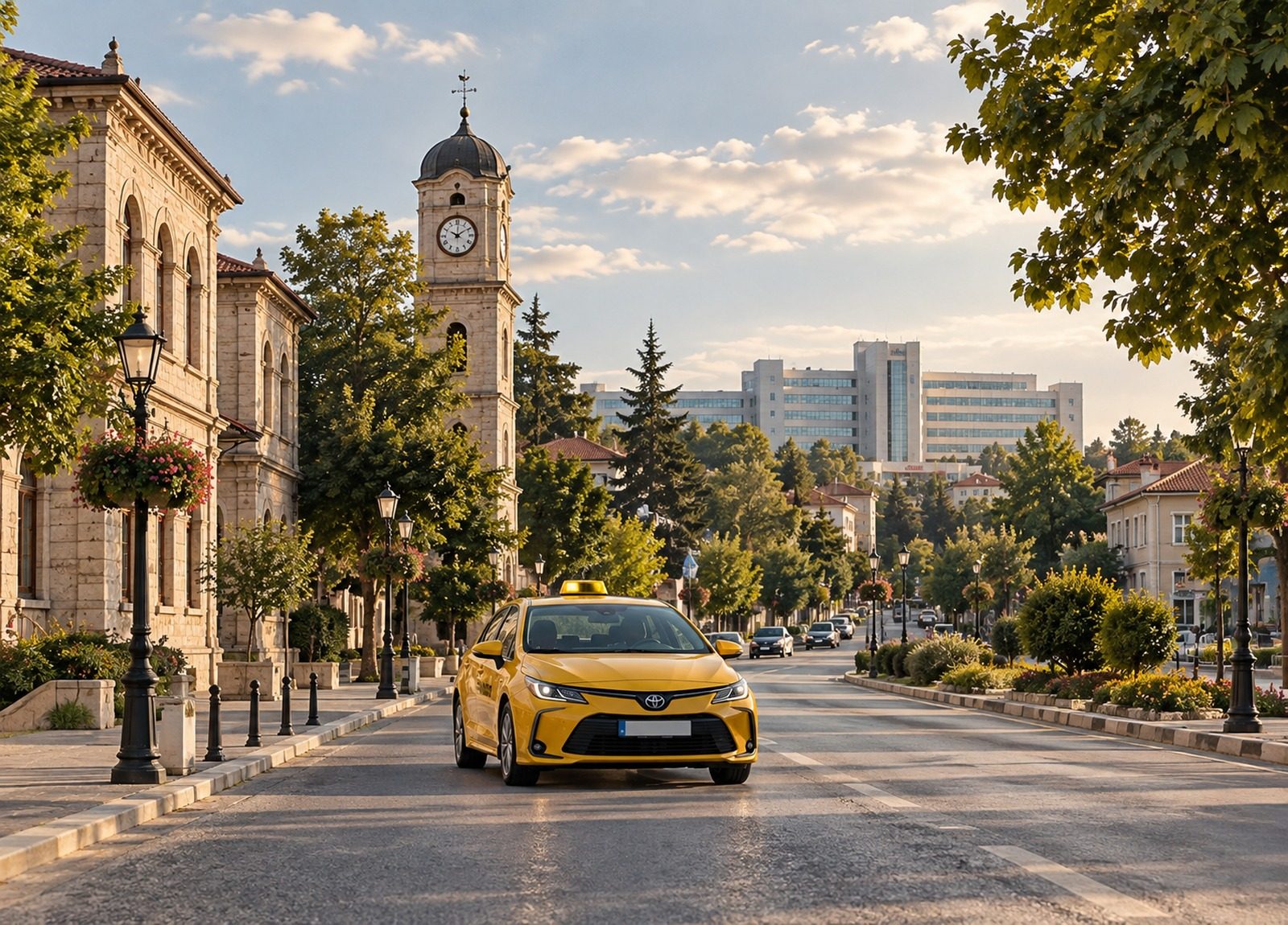 Kırklareli şehir merkezinde tarihi taş bina ve geniş cadde