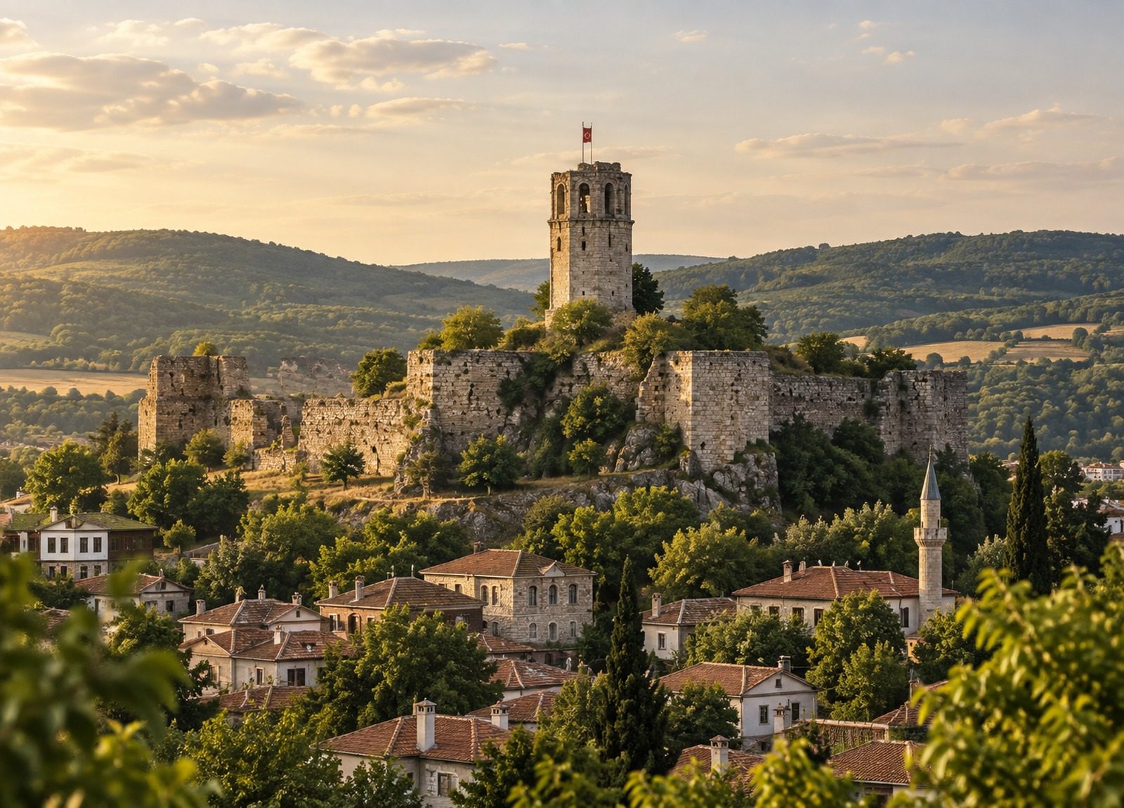 Vize ilçesinde tarihi kale duvarı ve kule