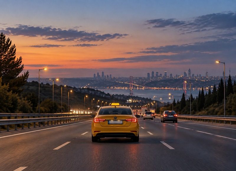 Akşam saatinde İstanbul yaklaşımı ve otoyol